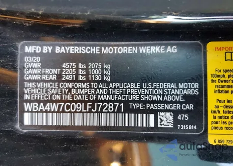 2020 BMW 440I z USA, uszkodzony, nr VIN WBA4W7C09LFJ72871
